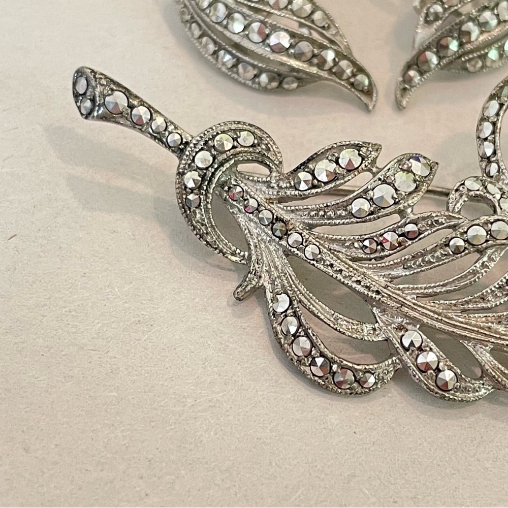 Vintage West Germany Sterling Silver 800 Rhinestone Brooch & Earrings Set Metall - Picture 5 of 13